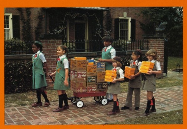 Girls Selling Cookies with Wagon